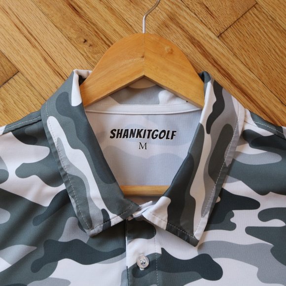 SHANKITGOLF Polo Shirt Men's M Black White CAMO All Over Print Performance Polo - Picture 6 of 9
